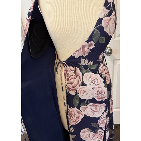 Fame & Partners Maxi Dress Sz 2 Floral True‎ Wrap Navy Bridesmaid Prom Formal - Picture 11 of 16